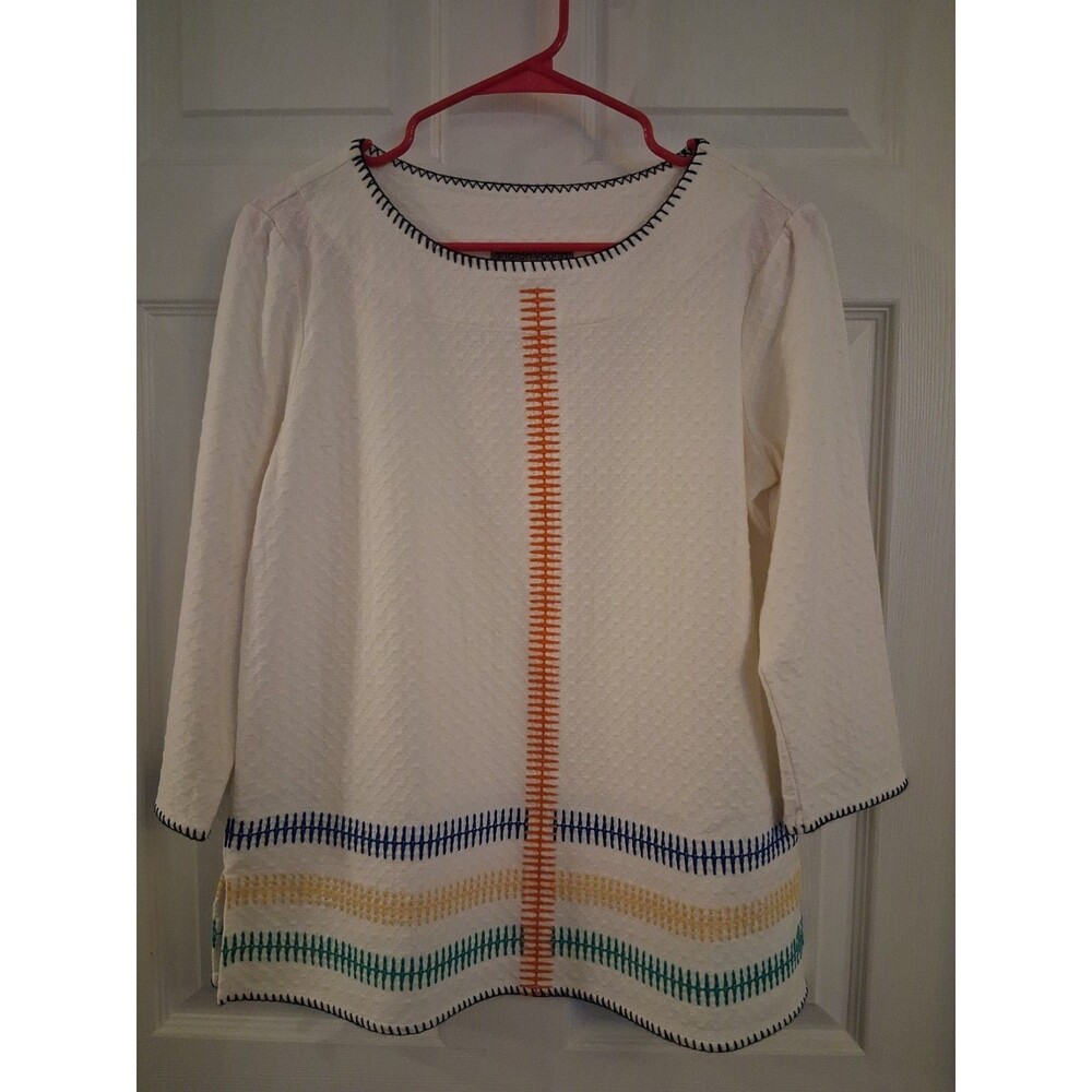 Sharon Young Top Women Size Medium Artsy Colorblock 3/4 Sleeve Tunic MSRP $115